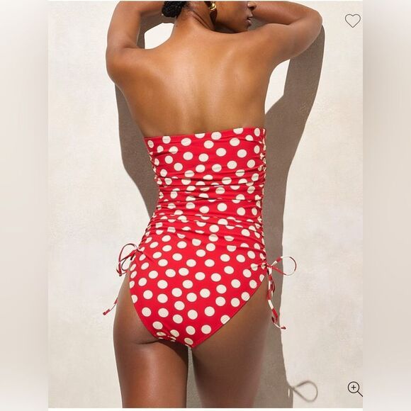 NWT J CREW Gemma ruched bandeau one-piece with side ties in Red Arroyo - Picture 6 of 8